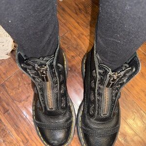 Dr. Martens Black Leather Zip & Lace Combat Boots